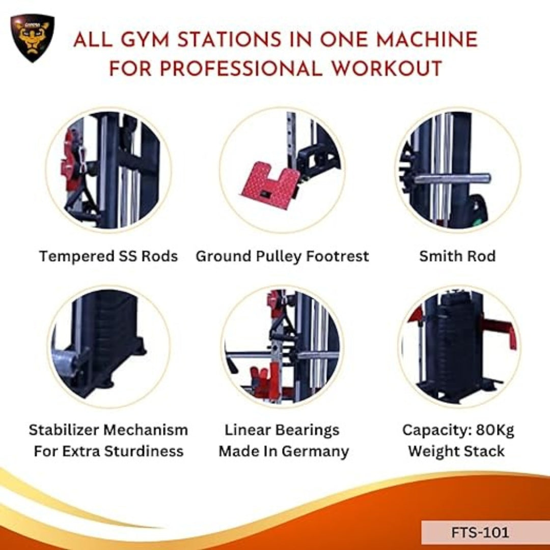Gamma Fitness Complete Gym Setup | Commercial Grade Equipments | All in One Gym Machine | for Office, Hotel, Society Gym, Resorts & Home Gym (FTS-101 + Bench MB-900 + Bike SB-624 + Rack MR-888)