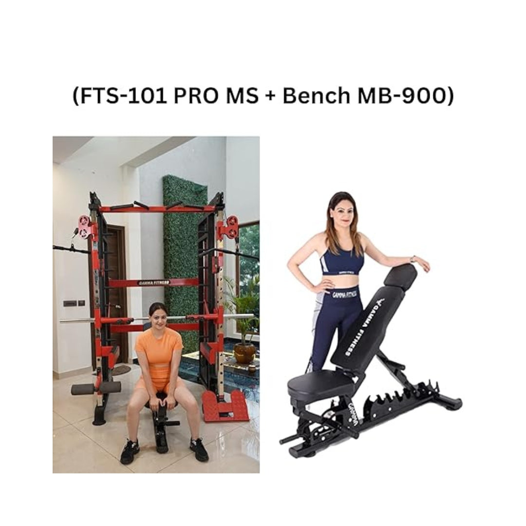 Gamma Fitness Complete Gym Setup | Commercial Grade Equipments | All in One Gym Machine | for Office, Hotel, Society Gym, Resorts & Home Gym (FTS-101 PRO MS + Bench MB-900)