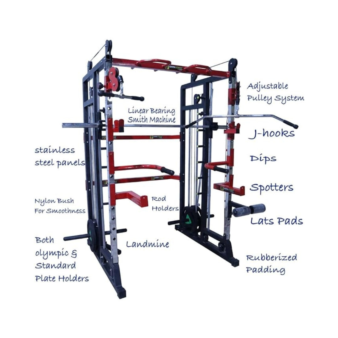 Gamma Fitness Functional Trainer Power Squat Rack FTS-786 with Adjustable Bench AB-201| for Home Gym Workout| 4 x 2 Inches 12 Gauge Frame |