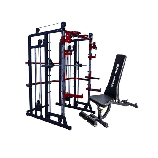 Gamma Fitness Functional Trainer Power Squat Rack FTS-786 with Adjustable Bench AB-201| for Home Gym Workout| 4 x 2 Inches 12 Gauge Frame |