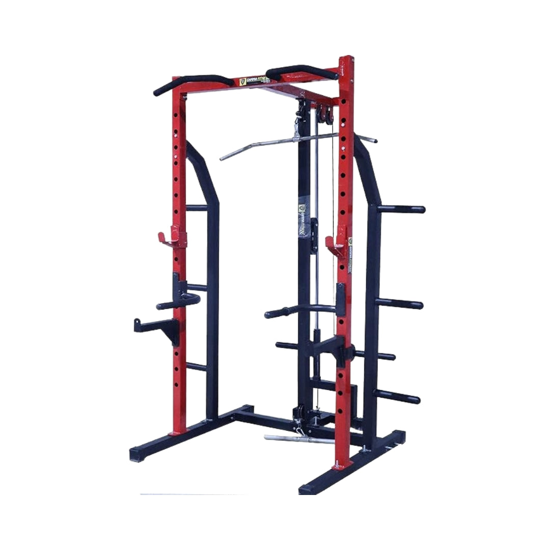Gamma Fitness Half Power Squat Rack PR-91 with LATS Pull Down and Rowi
