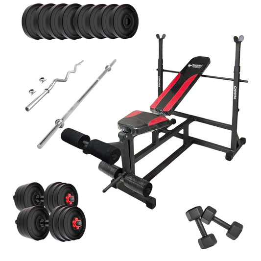 Gamma Fitness MB-127 Bench Combo With PVC Weight Plate, 7FT Rod, 4FT Curl Rod + Dumbbell Rod