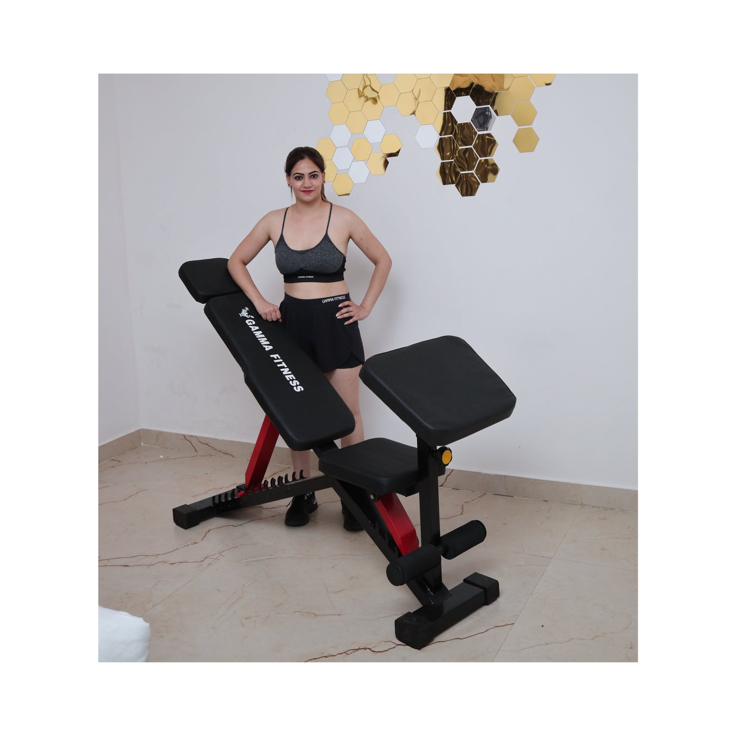 Gamma Fitness Multi Adjustable Bench With Preacher Curl MB-600 With Laser Cutting Pannels | Max User Weight 500 Kgs For Commercial Gym or Home Gym