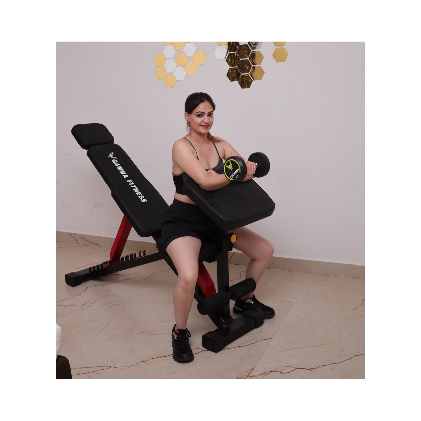 Gamma Fitness Multi Adjustable Bench With Preacher Curl MB-600 With Laser Cutting Pannels | Max User Weight 500 Kgs For Commercial Gym or Home Gym