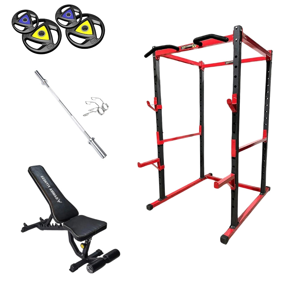 Power Rack PR-04 With 7ft Barbell, Olympic weight plates and Adjustable bench AB-201