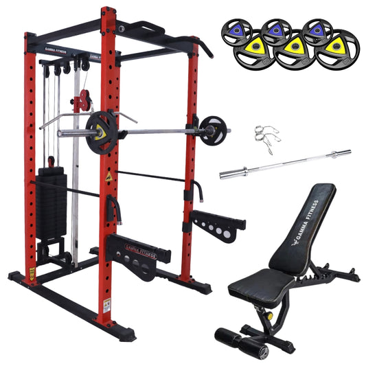 Power Rack PR-22 With 7ft Barbell, Olympic weight plates and Adjustable bench AB-201