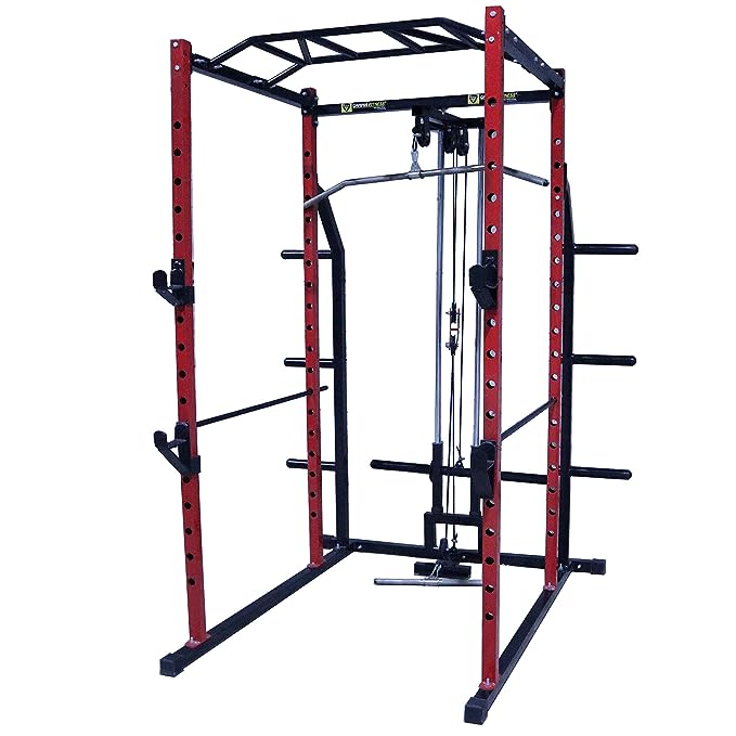 Gamma Fitness Steel Power Squat Rack PR-27 with LATS Pull Down, Rowing