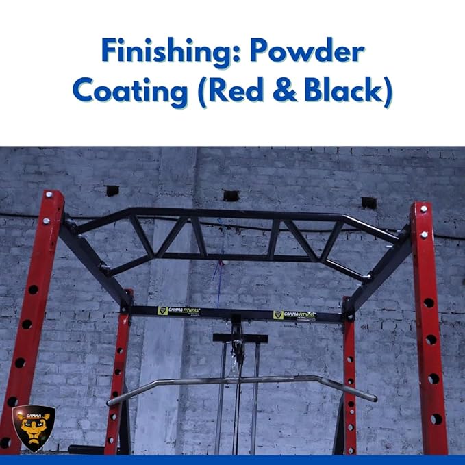 Gamma Fitness Steel Power Squat Rack PR-27 with LATS Pull Down, Rowing Land Mine, Multi-Step Chinning for Home Gym Or Commercial Gym Purpose (Red & Black)