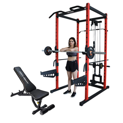 GAMMA FITNESS Power Squat Rack PR-40 with Semi Commercial Adjustable Bench AB-201| for Heavy Workout at Home Gym| Two Combo of Home Gym|