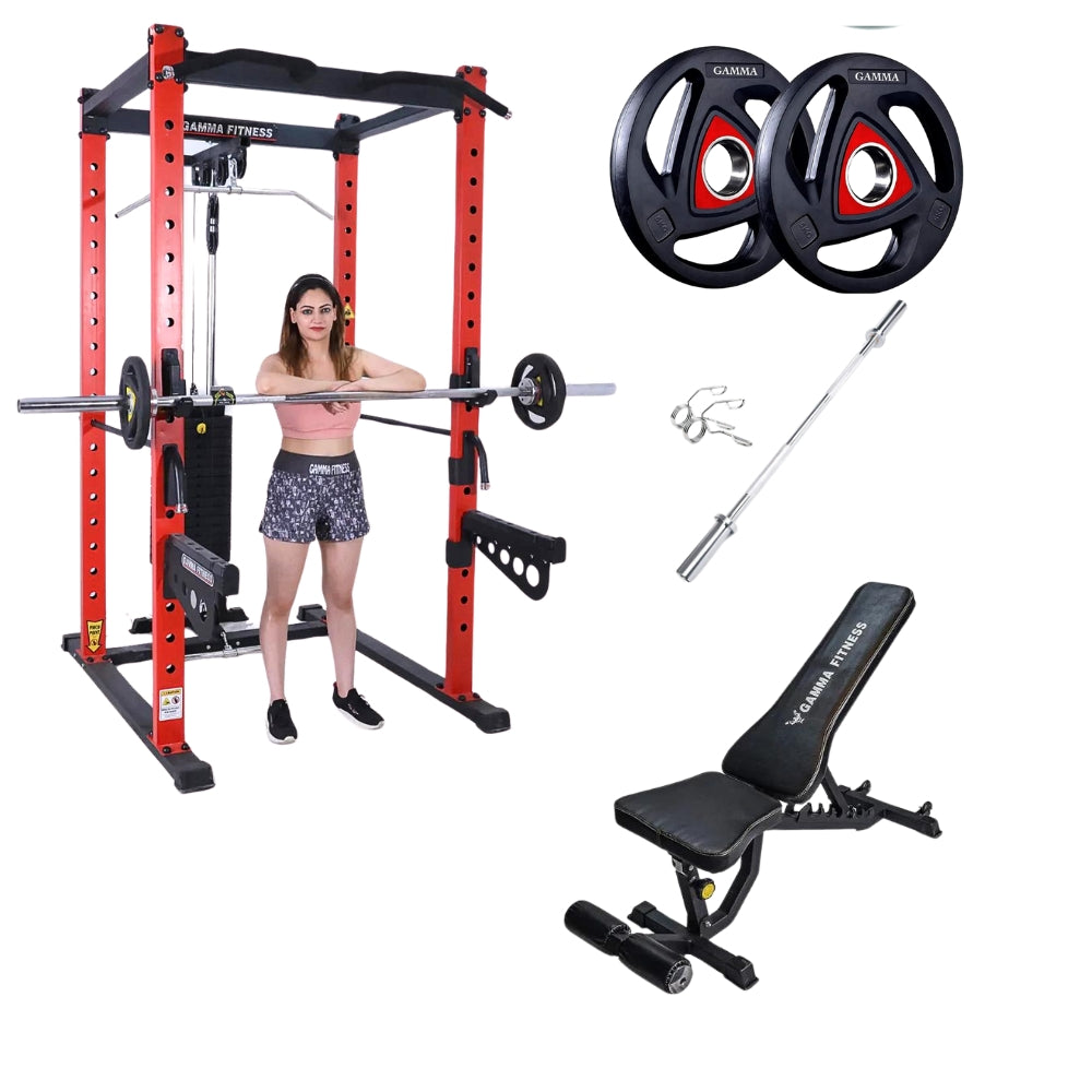 Power Rack PR-42 With 7ft Barbell, Olympic weight plates and Adjustable bench AB-201