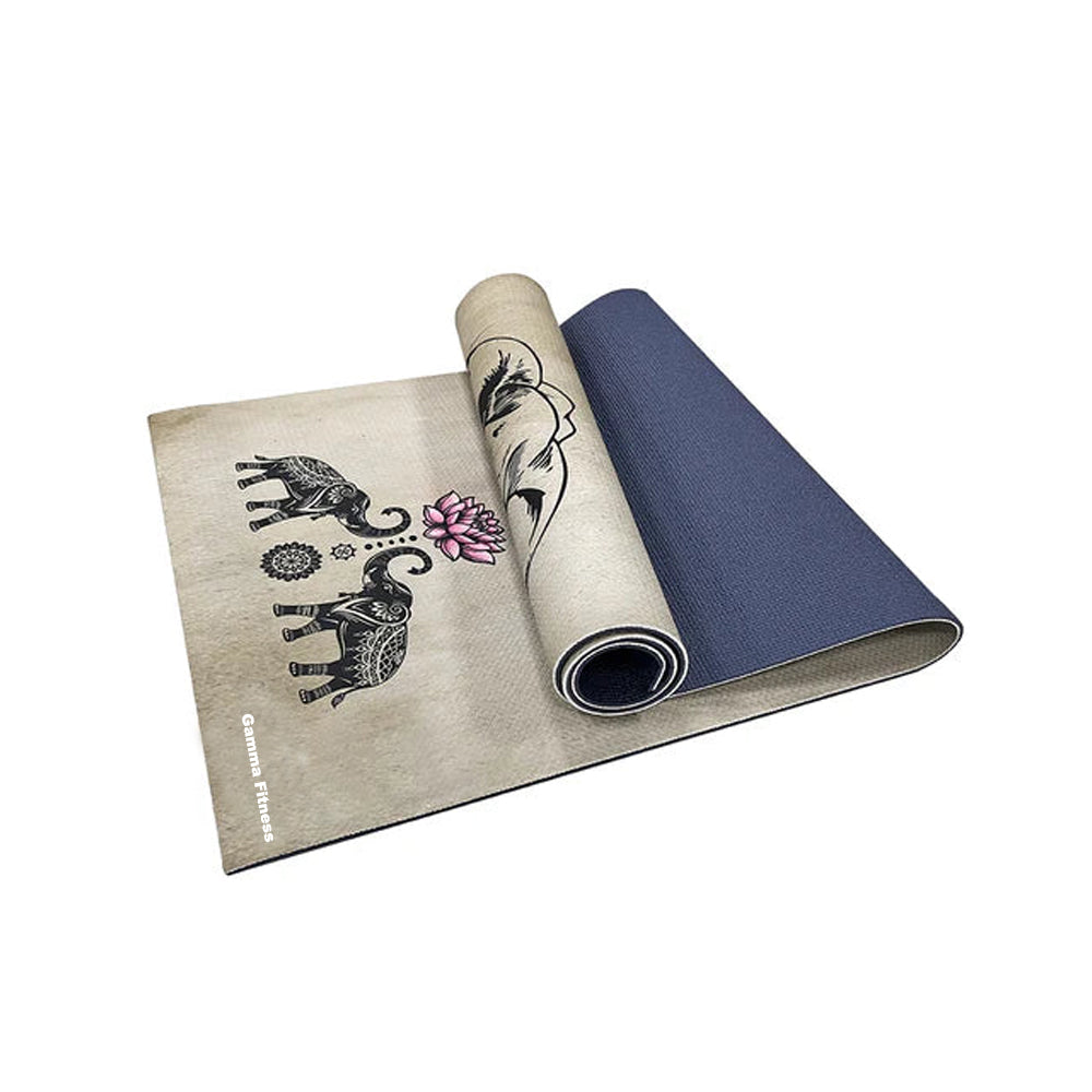 Gamma Fitness Printed Yoga Mat - 5mm Anti-Slip PVC Exercise Mat with Carrying Strap