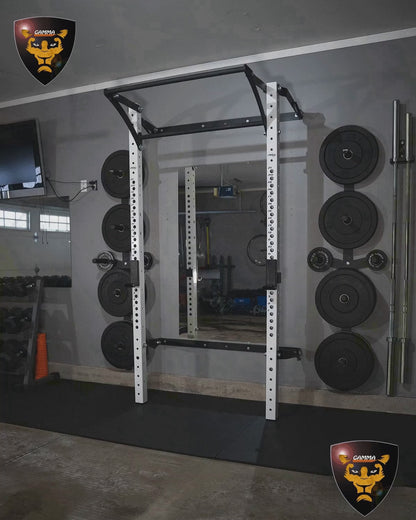 Fold Up Squat Rack, Wall Mounted Folding Power Rack, 90 Inch Uprights, Space Saving Power Rack, Home Gym Equipment, Pull Up Bar, Heavy Duty J-Cups, Fitness Equipment